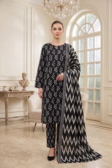 BLACK & WHITE PRINTED LAWN SUIT WITH VOILE DUPATTA 3Pc (Unstitched)