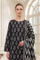 BLACK & WHITE PRINTED LAWN SUIT WITH VOILE DUPATTA 3Pc (Unstitched)