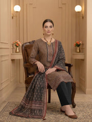 CEDAR BROWN WITH BLACK RED CREAM Premium Classic Lawn 3pc Suit with Light Weight Voile Dupatta (Unstitched)