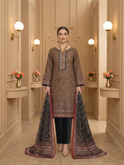 CEDAR BROWN WITH BLACK RED CREAM Premium Classic Lawn 3pc Suit with Light Weight Voile Dupatta (Unstitched)