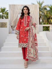 RED PINK Digital Printed 3Pc suit with Luxury Voile Dupatta(Unstitched)