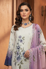TEA GREEN & LAVENDER WITH MULTI PRINT Premium Classic Lawn 3pc Suit with Light Weight Voile Dupatta (Unstitched)