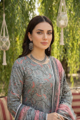 GREEN SHEEN & NEON PINK LAWN SUIT WITH VOILE DUPATTA 3Pc (Unstitched)
