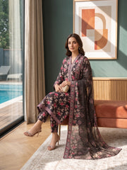 BLACK WITH MULTI DIGITAL PRINTED PREMIUM LAWN SUIT WITH FINE LAWN DUPATTA 3Pc (Unstitched)