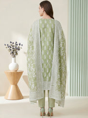 SAGE GREEN WITH WHITE BLOCK PRINTED Premium Classic Lawn 3pc Suit with Light Weight Voile Dupatta (Unstitched)