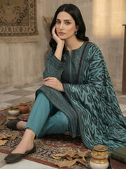 BABY BLUE & BLACK Printed Full Suit (3Pc) suit with Luxury Voile Dupatta(Unstitched)