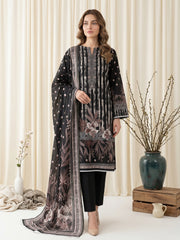 BLACK & BROWN Digital Printed 3Pc suit with Luxury Voile Dupatta(Unstitched)