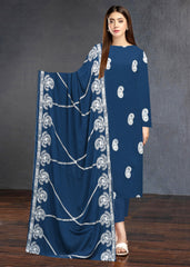 ROYAL BLUE & WHITE Chiffon Embroidered 3Pc Suit (Unstitched)