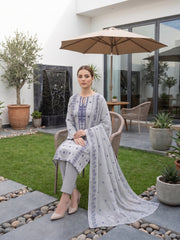 SMOKEY GREY Chiffon Embroidered 3Pc Suit (Unstitched)