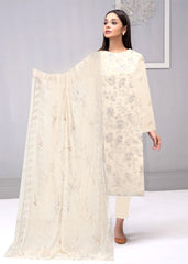 OFF WHITE & BROWN Floral CHIFFON Embroidered with Beads 3pc Suit (Unstitched)