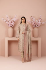 OAT BROWN 3Pc Premium Dhanak Printed Suits (Unstitched)