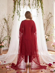 ROYAL MARRON Chiffon Embroidered 3Pc Suit (Unstitched)