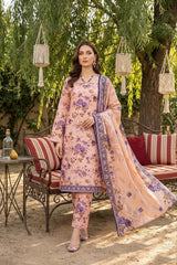 PEACH PURPLE & BROWN CAMBRIC LAWN SUIT WITH VOILE DUPATTA 3Pc (Unstitched)
