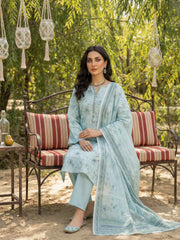 CORAL BLUE Digital Printed 3Pc suit with Luxury Voile Dupatta(Unstitched)