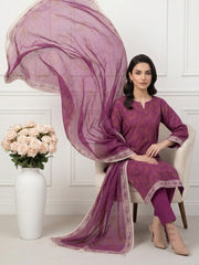PURPLE Supreme Lawn 3pc suit with Luxury Voile Dupatta