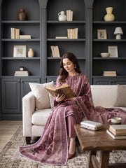ROSE QUARTZ WITH MARRON RASSBERR PINK Printed Premium Lawn with Voile Dupatta 3pc Suit (Unstitched)