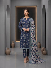 COBALT BLUE WITH MULTI PRINTED LAWN SUIT WITH VOILE DUPATTA 3Pc (Unstitched)