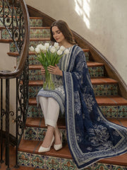 NAVY BLUE & ARCTIC GREY Digital Printed 3Pc suit with Luxury Voile Dupatta(Unstitched)