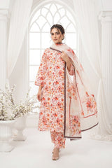 BASE BEIGE PEACH PINK CREAMY PEACH & BROWN Printed Full Suit with FANCY ZARI Dupatta 3pc (Unstitched)