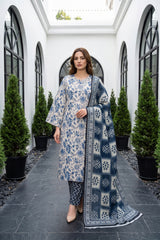 BLUE Premium Digital Lawn Suit with Digital Voile Dupatta 3pc Suit (Unstitched)