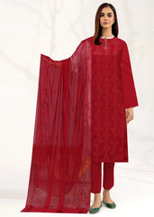 MAROON Chiffon Embroidered 3Pc Suit (Unstitched)