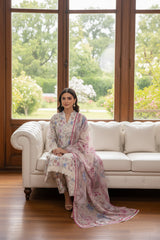 LIGHT CREAM & LIGHT PINK WITH MULTI PRINT Printed Premium Lawn Full Suit 3pc Suit (Unstitched)