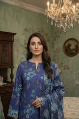 SHADES OF BLUE FLORAL Printed Premium Lawn 3pc Suit (Unstitched)