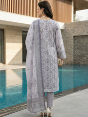 PURPLE GRAY PREMIUM QUALITY PRINTED SLUB LAWN SUIT WITH VOILE DUPATTA 3Pc (Unstitched)