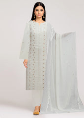 OFF WHITE AND COPPER Chiffon Embroidered 3Pc Suit (Unstitched)
