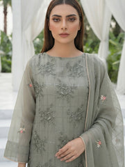 TEA GREEN Chiffon Embroidered 3Pc Suit (Unstitched)