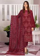 MAROON AND BRONZE Chiffon Embroidered 3Pc Suit (Unstitched)