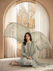 TEA GREEN WITH MULTI PREMIUM DIGITAL PRINTED LAWN SUIT WITH VOILE DUPATTA 3Pc (Unstitched)