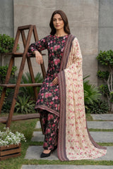 BLACK WITH MULTI PRINTED LAWN SUIT WITH VOILE DUPATTA 3Pc (Unstitched)