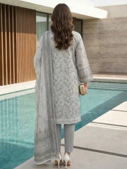 PEARL GRAY PREMIUM QUALITY PRINTED SLUB LAWN SUIT WITH VOILE DUPATTA 3Pc (Unstitched)