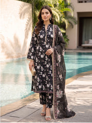 BLACK PINK WITH GREEN DIGITAL PRINTED PREMIUM LAWN SUIT WITH FINE LAWN DUPATTA 3Pc (Unstitched)