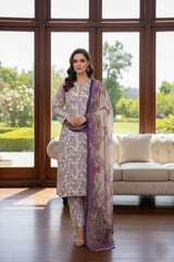 BASE WHITE CREAM WITH MULTI PRINT Printed Premium Lawn Full Suit 3pc Suit (Unstitched)