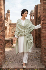 MINT GREEN LAWN SHADOW 4 SIDE LACE WORK SHAWL