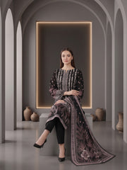 BLACK & BROWN Premium Classic Lawn 3pc Suit with Luxury Voile Dupatta (Unstitched)