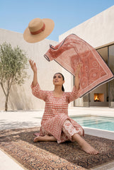 PASTEL PEACH Premium Digital Lawn Suit with Digital Voile Dupatta 3pc Suit (Unstitched)