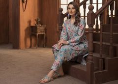 BASE POWDER BLUE WITH MULTI PRINTPremium Classic Lawn 2pc (Unstitched)