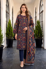 DEEP PURPLE WITH MULTI Premium Digital Lawn 3pc Suit with Light Weight Digital VOILE Dupatta (Unstitched)