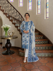 SHADES OF BLUE Digital Printed 3Pc suit with Luxury Voile Dupatta(Unstitched)