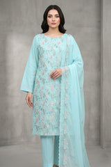 PALE TURQUOISE Chiffon Embroidered 3Pc Suit (Unstitched)