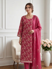 BARBIE PINK Supreme Lawn 3pc suit with Luxury Voile Dupatta