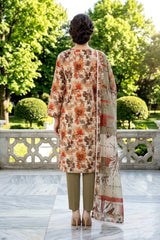 OLIVE GREEN WITH MULTI Digital Printed 3Pc suit with Luxury Voile Dupatta(Unstitched)