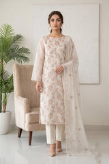 IVORY Chiffon Embroidered 3Pc Suit (Unstitched)