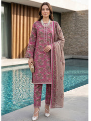 ROYAL FUCHSIA, BROWN WITH MULTI PRINTED LAWN SUIT WITH VOILE DUPATTA 3Pc (Unstitched)