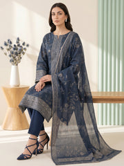 NAVY BLUE Digital Printed Premium Lawn with Light weight Voile Dupatta 3pc Suit (Unstitched)