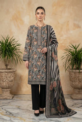 BLACK & WHITE WITH MULTI PRINT Digital Printed 3Pc suit with Luxury Voile Dupatta(Unstitched)