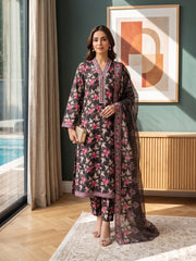 BLACK WITH MULTI DIGITAL PRINTED PREMIUM LAWN SUIT WITH FINE LAWN DUPATTA 3Pc (Unstitched)